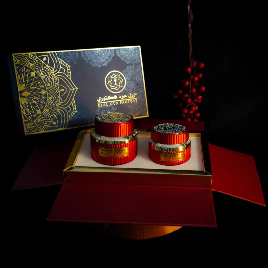 Real Oud Factory Maroon Box Dukhoon 50g & Oud Muattar 40g