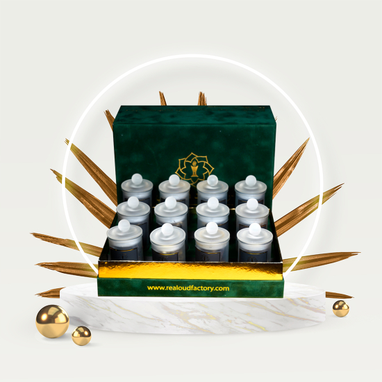 Real Oud Factory Gift Set Mixed Green Velvet Box-12 Jars